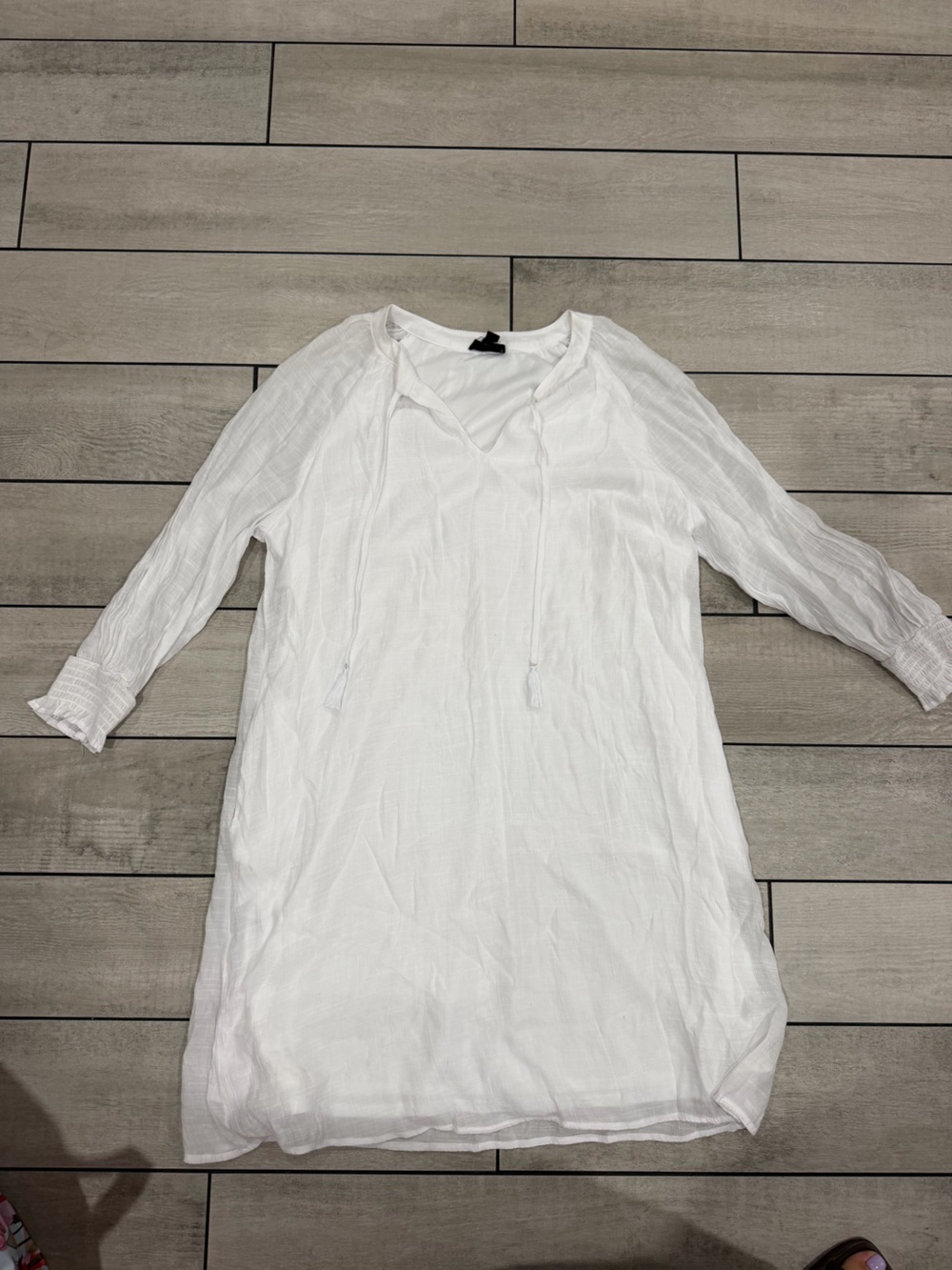 Tacera White Midi Linen-Blend Tie-Neck Dress